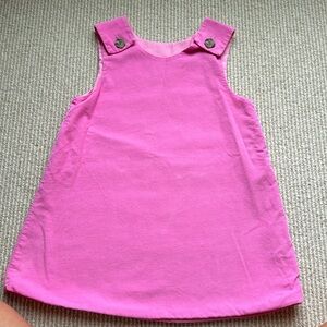 Beaufort bonnet, hot pink corduroy dress, Juliet jumper, size 4